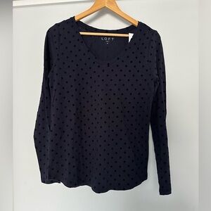 Loft Polka Dot Long sleeve velvet dots‎ Navy